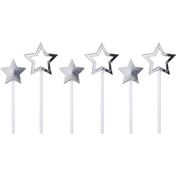 Artigo para Decoração Estrela Topper Prata Pacote com 10