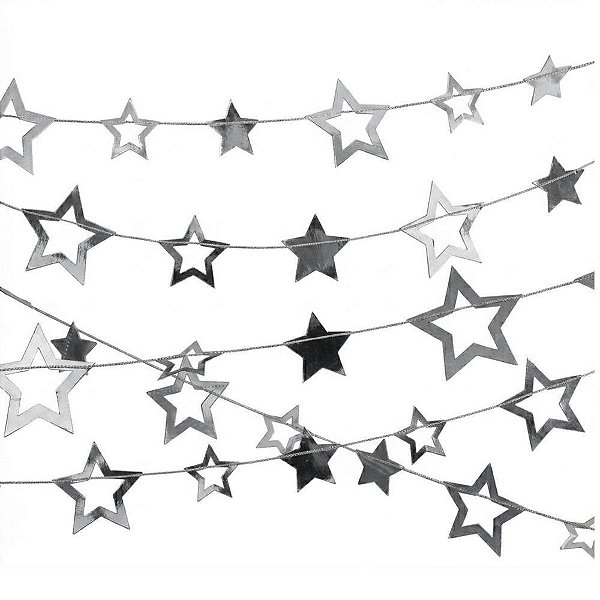 Artigo para Decoração Estrelas Prata Cordão 1,50M