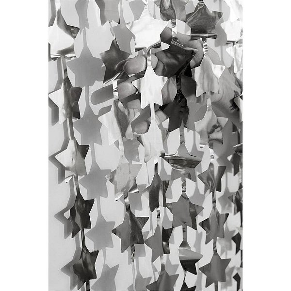 Cortina para Decoração Metalizada Estrela Prata 1X2M