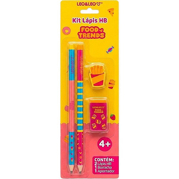 Kit Escolar Food TRENDS HB com 04 Peças Blister