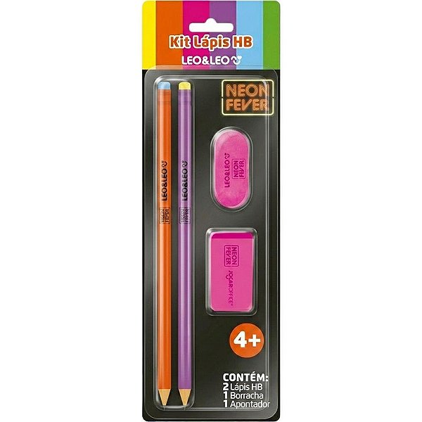 Kit Escolar Neon Fever HB com 04 Peças Sortidos Blister