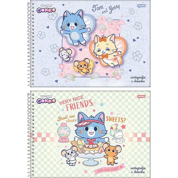 Caderno Desenho Universitário Capa Dura Gokko TOM & JERRY 80 Folhas Pacote com 04