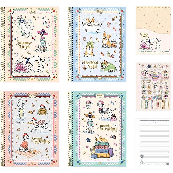 Caderno 10X1 Capa Dura DOGGY 160 Folhas Pacote com 04