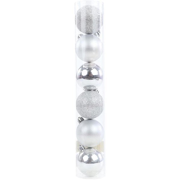 Artigo para Decoração Natal Bola 8CM FOSCA/LISA/GLIT. PRAT Pacote com 06