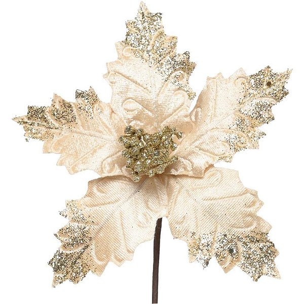 Artigo para Decoração Natal FLOR Poinsetia Ouro Texturiz. Pacote com 12