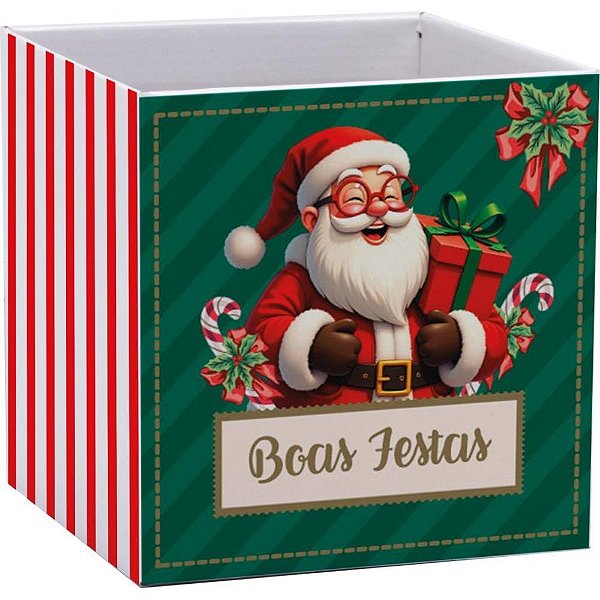 Cachepot Paper Decorado Pote 15 Doce Natal Quadrado Pacote com 10