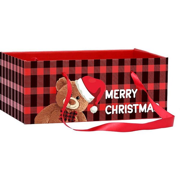 Cachepot Paper Decorado URSO TEDDY Noel RETANG.24X15X1 Pacote com 05