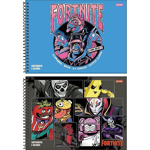 Caderno Desenho Universitário Capa Dura Fortnite Espiral 80 Folhas Pacote com 04