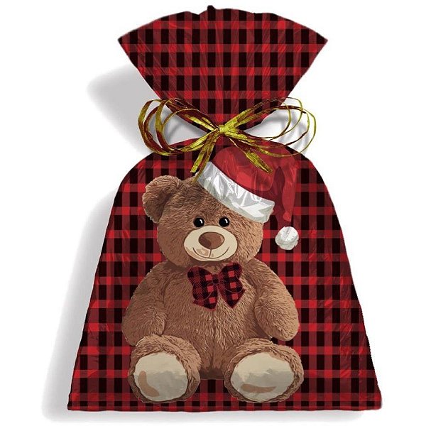 Saco Metalizado de Natal 30X45CM TEDDY Noel Perolizado Pacote com 50