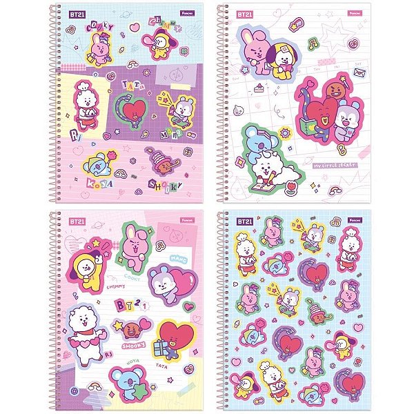 Caderno 01X1 Capa Dura BT21 80 Folhas Pacote com 04