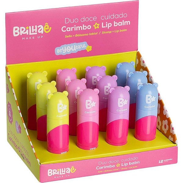 Carimbo Pedagógico Brilhae 4 Modelos+lipbalm Duo Doce Display com 12