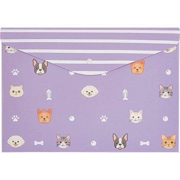 Pasta Envelope A4 HAPPY LAB com Botão Pacote com 05