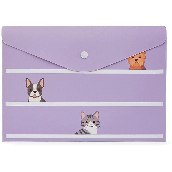 Pasta Envelope A5 HAPPY LAB com Botão Pacote com 05