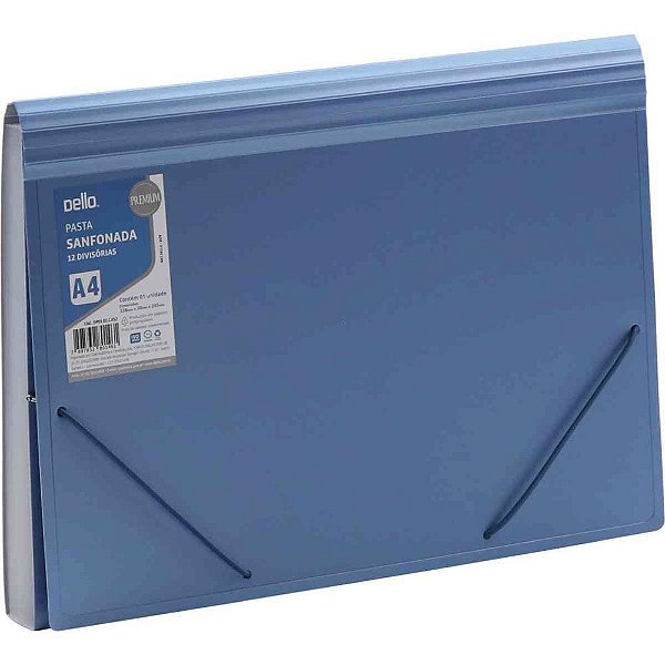 Pasta Sanfonada Plástica A4 12 DIV. Premium Azul