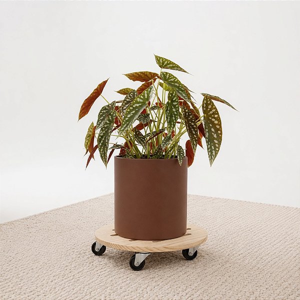 Suporte para Vaso de Planta com Rodízios Madeira Redondo Móvel 18 a 28cm - Fácil de Mover
