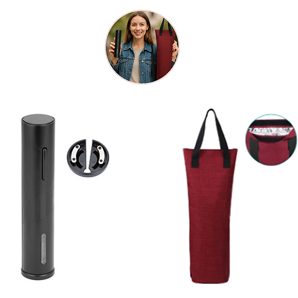 Kit Abridor fácil de vinho automático sacola térm p/ garrafa