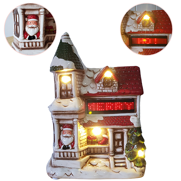 Casa do Papai Noel na janela da torre Vintage em cerâmica com Led