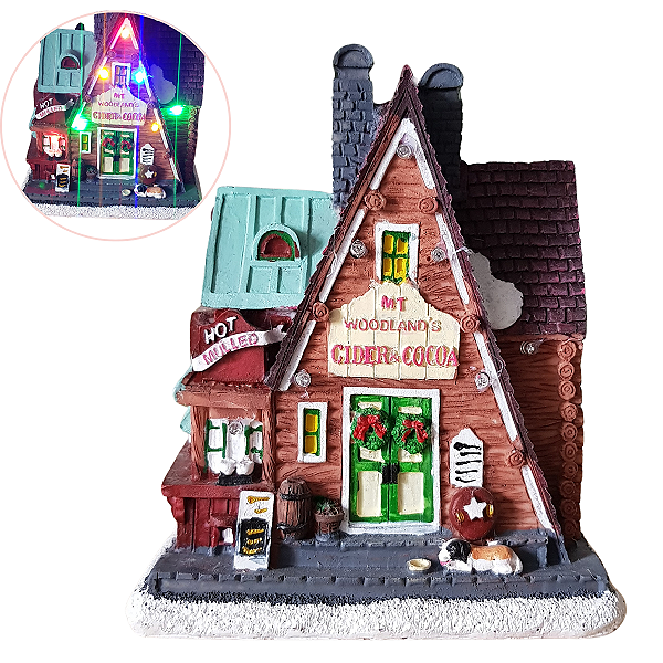 Vila Natalina Chalé Cidra & Cacau com Luzes Coloridas 15cm