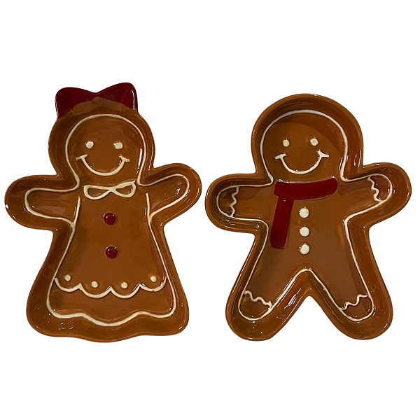 Kit 2 Petisqueiras Natalinas Bonecos Gengibre Cerâmica