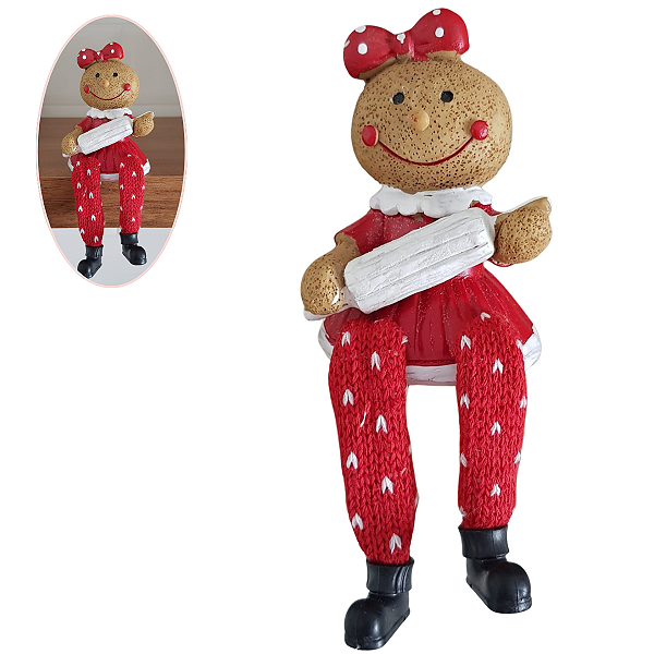 Boneca Biscoita Natalina Sentada com Rolo Confeiteira