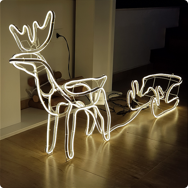 Rena e Trenó Natalino com Luz LED 60cm Branco Quente 110V
