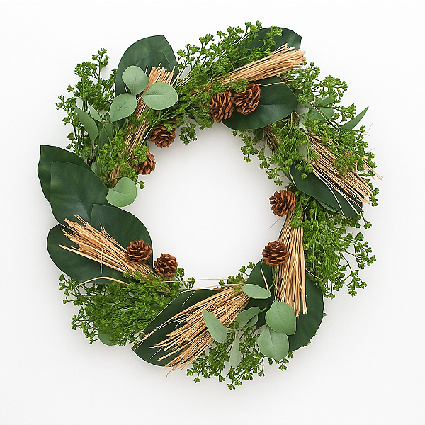 Guirlanda Rústica com Pinhas e Folhagem Decorativa 55cm