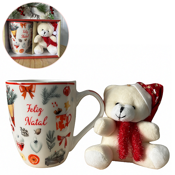 Kit Caneca Natalina com Ursinho – Presente Lembrancinha