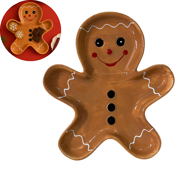 Petisqueira Gingerbread Natal Cerâmica Charmosa e Divertida