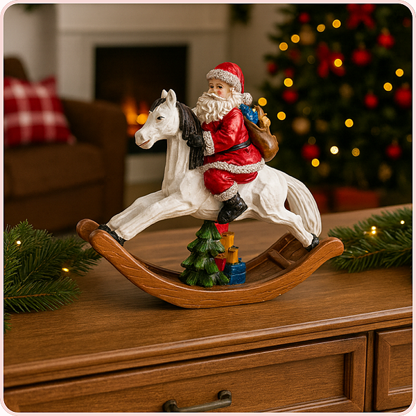 Papai Noel Decorativo Cavalo de Balanço Natal Charmoso