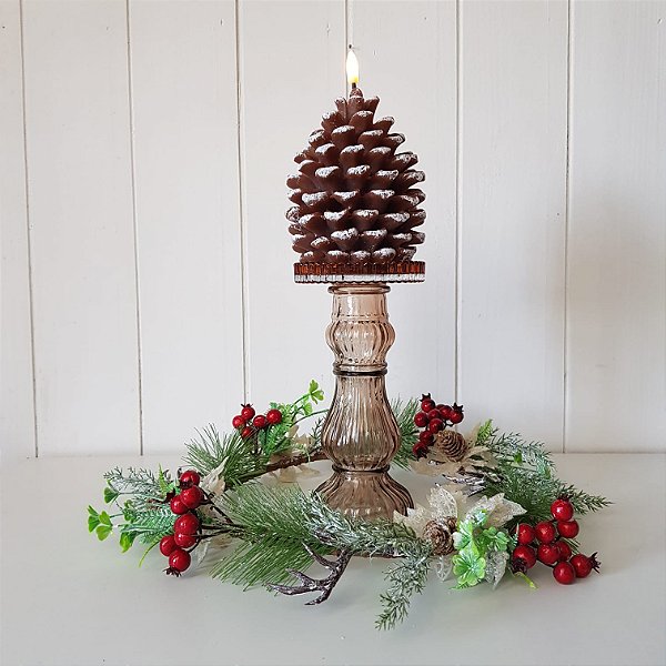 Vela de Parafina Decorativa Pinha com LED Natal 17cm