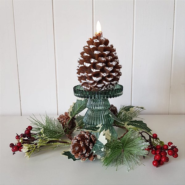 Vela de Parafina Decorativa Pinha com LED Natal 14cm