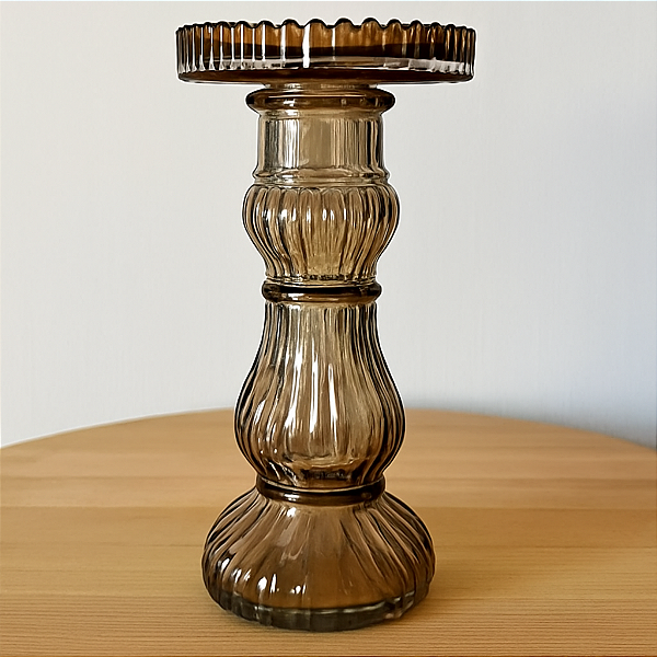 Castiçal em Vidro Marron Elegante – Porta Velas Natal 19cm