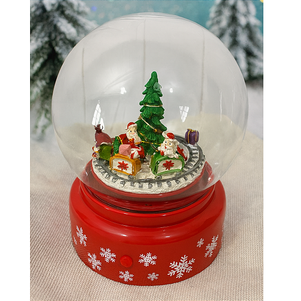 Globo de Neve Natalino com Trem em Movimento e Luz 18cm