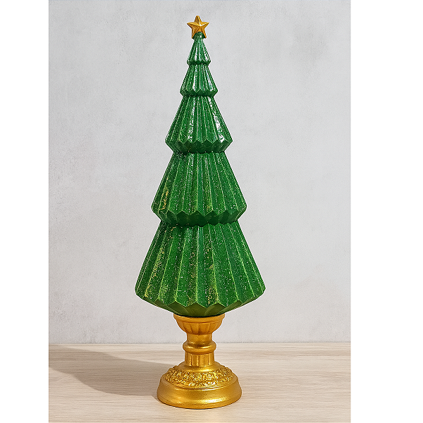 Árvore de Natal Decorativa em Resina Luxo Verde c/ Base Ouro