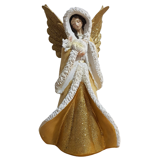 Anjo Decorativo Dourado com Ovelhinha – Natal Elegante