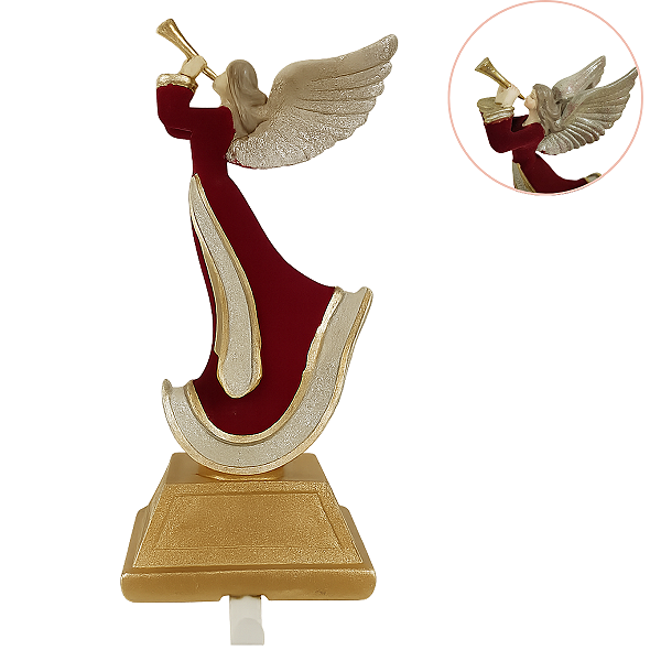 Anjo Decorativo com Trombeta Vermelho e Dourado – Natal Luxo