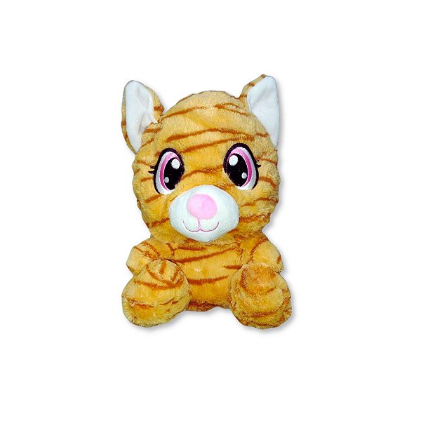Gato de Pelúcia 25cm Olhos Grandes Bordados Seguro Para Crianças