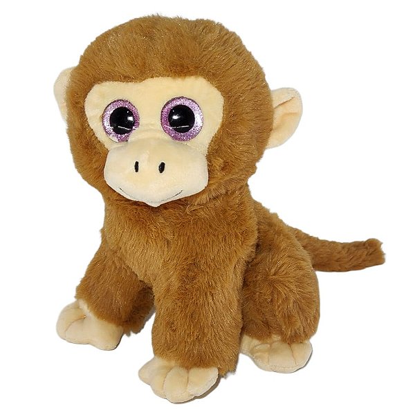 Macaco de Pelúcia Cacau 20cm Marrom Claro com Olhos Brilhantes Fizzy Toys Antialérgico
