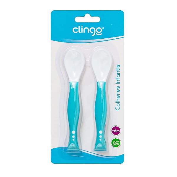 Colher Articulável Clingo Azul Kit com 2 Unidades - Anatômica, Macia e Termossensível