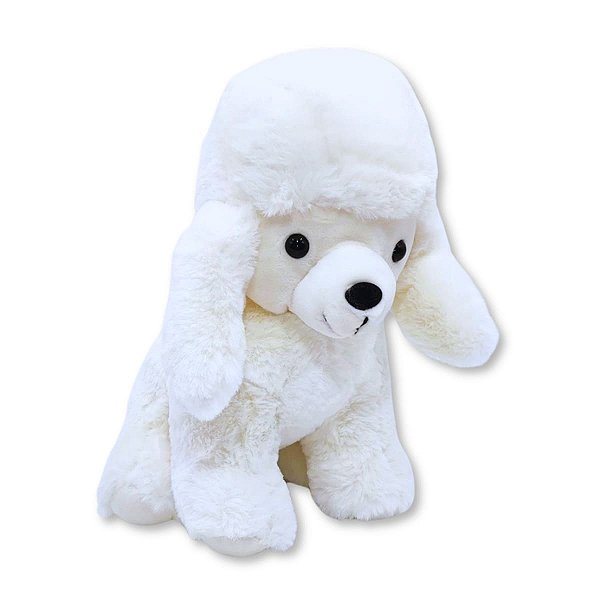 Cachorro de Pelúcia Sentado Poodle Branco Fofy Toys com 33cm de Altura e Pelúcia Macia
