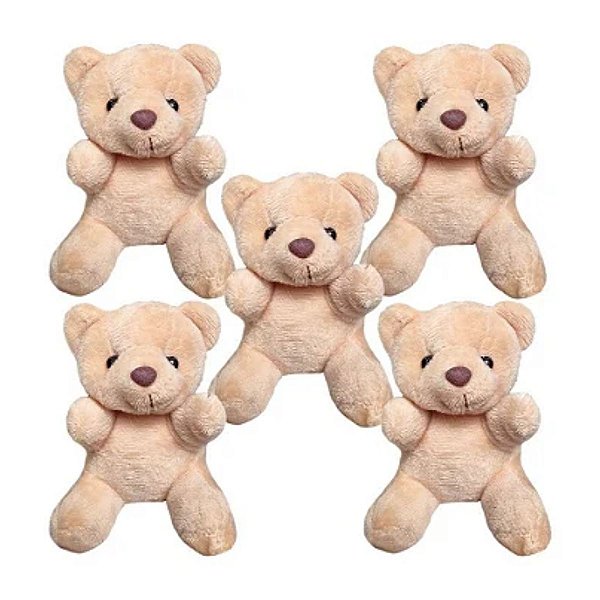Kit com 5 Ursinhos Chaveiros de Pelúcia Plush Macios – Lembrancinha e Presente Fofo