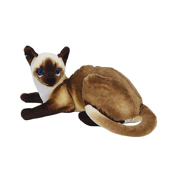 Gato de Pelúcia Realista Siamês 40cm Deitado com Olhos Azuis – Decoração e Presente