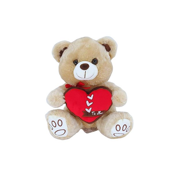 Urso de Pelúcia com Coração Te Amo 28cm Cappuccino Fizzy Toys – Presente Romântico