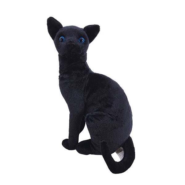 Gato de Pelúcia Preto Sentado 33cm Olhos Azuis Fizzy Toys – Ideal para Decoração e Presente
