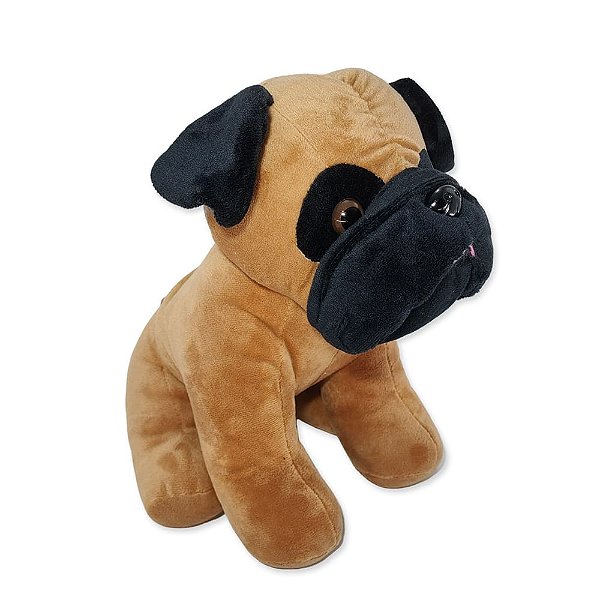Cachorro de Pelúcia Pug 25cm Fofy Toys Sentado com Focinho Realista e Tecido Macio