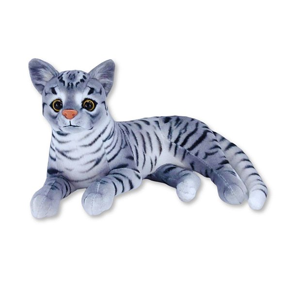 Gato de Pelúcia Deitado Fofy Toys Cinza Macio e Antialérgico – Para Presentear