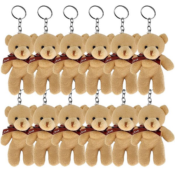 Kit 12 chaveiros de Ursinho de Pelúcia FM F6600023A Marrom