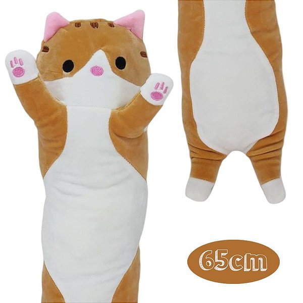 Bicho de Pelúcia Almofada Gatinho Marrom Fofy Toys 65cm Fofo