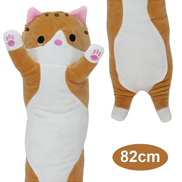 Bicho de Pelúcia Almofada Gatinho Marrom Fofy Toys 82cm Macio e Fofo