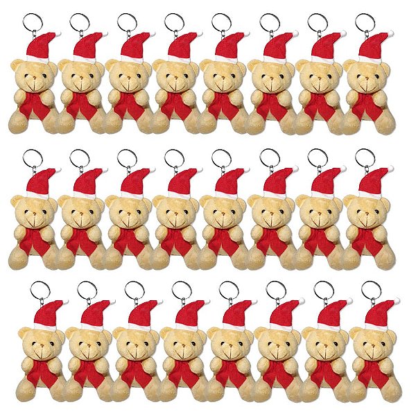 Kit 24 Chaveiros de Pelúcia Ursinho Natal para Decoração e Presente - Material Macio e Detalhes Festivos